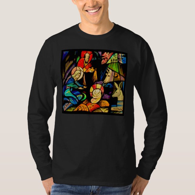 Buntglas-Art-Geburt Christi T-Shirt (Vorderseite)