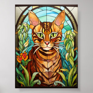 Buntglas-Bengalkatze-Porträt Poster
