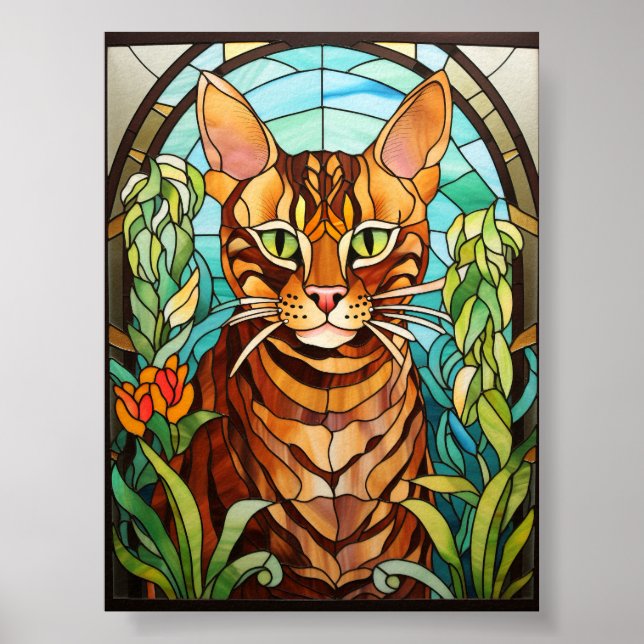 Buntglas-Bengalkatze-Porträt Poster (Vorne)