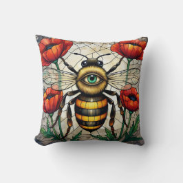 Buntglas-Bienen-Augen-Mohn - Whimsical Insekten-Ku Kissen