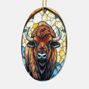 Buntglas Bison Büffel Stammes Tier Kunst Keramik Ornament