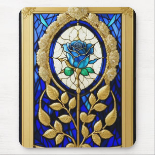 💙 Buntglas Blaue Rosen Glanz Elegante Blumenkunst Mousepad