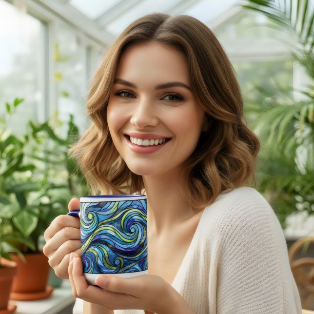 Buntglas blaue Wellen Kaffee  Tasse (Von Creator hochgeladen)