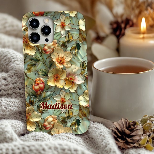 Buntglas-Blumen beige Case-Mate iPhone Hülle (Von Creator hochgeladen)