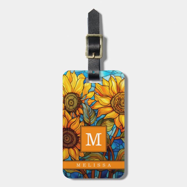 Buntglas-Blumen-Hintergrund-Gepäckanhänger Gepäckanhänger (Vorderseite vertikal)