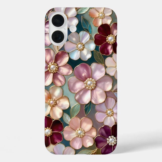Buntglas-Blumen-iPhone-Hülle Burgunderrot Pink Case-Mate iPhone Hülle (Rückseite)