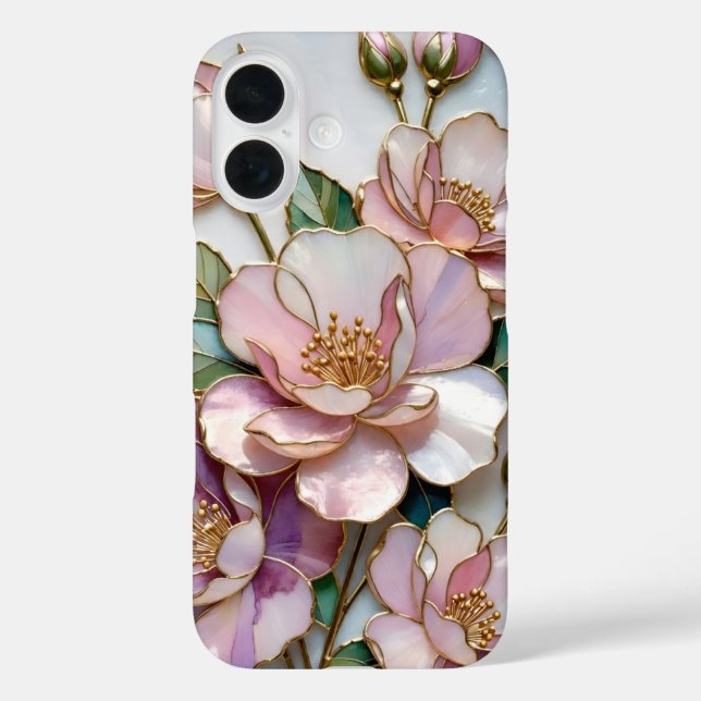 Buntglas-Blumen-iPhone-Hülle Rosa Goldene Blume Case-Mate iPhone Hülle (Rückseite)