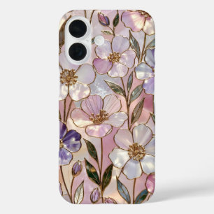 Buntglas Blumen iPhone-Hülle Rosa Goldene Blumen iPhone 16 Hülle
