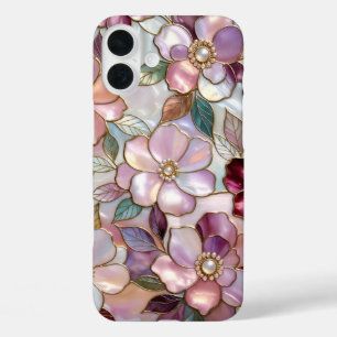 Buntglas-Blumen-iPhone-Hülle Rosa Perle Gold iPhone 16 Plus Hülle
