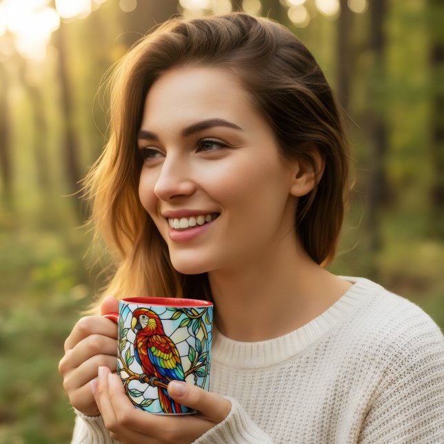Buntglas-Blumen-Schöner-Papagei-Kaffee  Tasse (Von Creator hochgeladen)