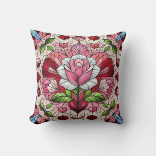 Buntglas-Blumen Valentinstag Kissen