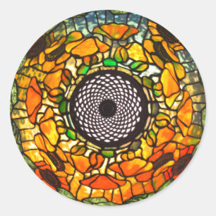 Buntglas-Blumen vintage Runder Aufkleber