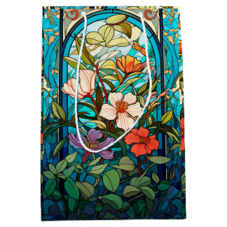 Buntglas-Blumenbogen Art Nouveau Mittelgroßes Gesc Mittlere Geschenktüte