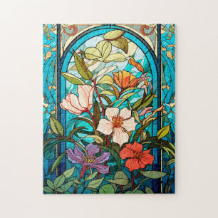Buntglas-Blumenbogen im Jugendstil-Puzzle Puzzle