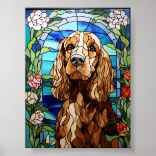 Buntglas-Blumenbogenfenster mit Cocker Spaniel Poster