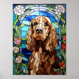 Buntglas-Blumenbogenfenster mit Cocker Spaniel Poster