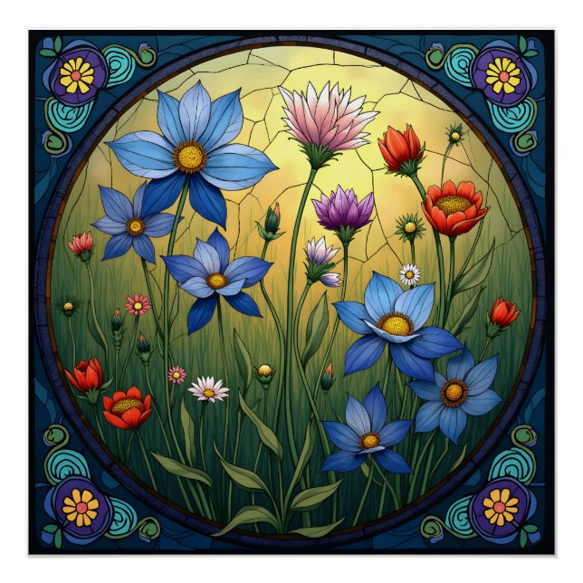 Buntglas Blumenmuster Poster (Vorderseite)