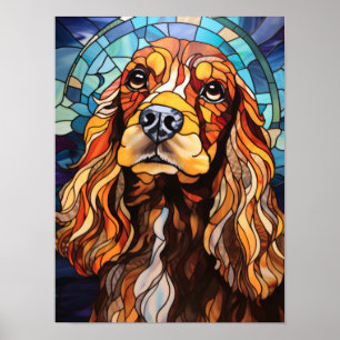 Buntglas-Cocker-Spaniel-Porträt mit fließendem Poster