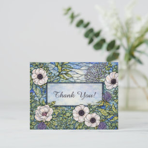 Buntglas Dankeschön in floralem Blau Grün Postkarte