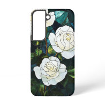 Buntglas-Effekt Samsung-Hülle, weiße Rosen