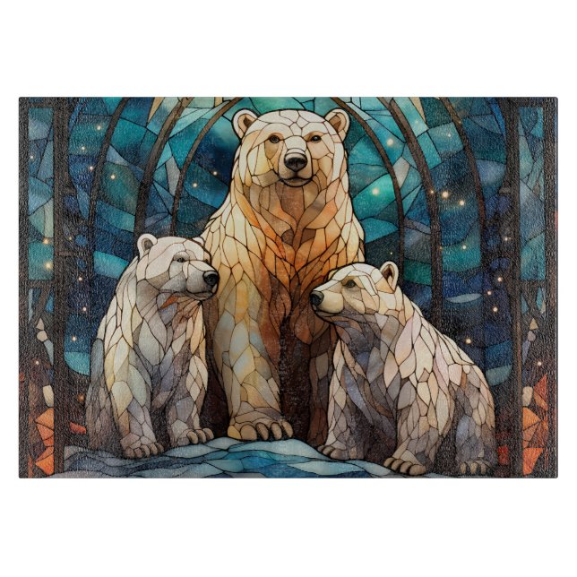 Buntglas-Eisbär  Schneidebrett (Vorderseite)