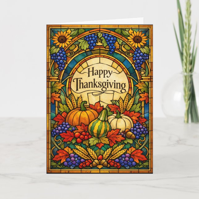 Buntglas Ernte Frohes Erntedankfest Design Karte (Vorderseite)