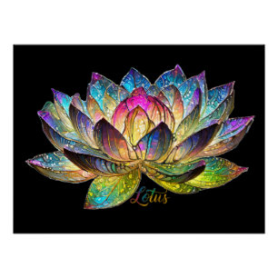 Buntglas Farbige Lotusblume auf Schwarz Poster