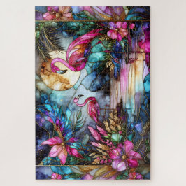 Buntglas-Flamingo-Mondgarten Puzzle