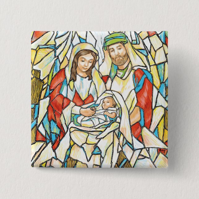 Buntglas-Geburt Christis-Malerei Button (Vorderseite)