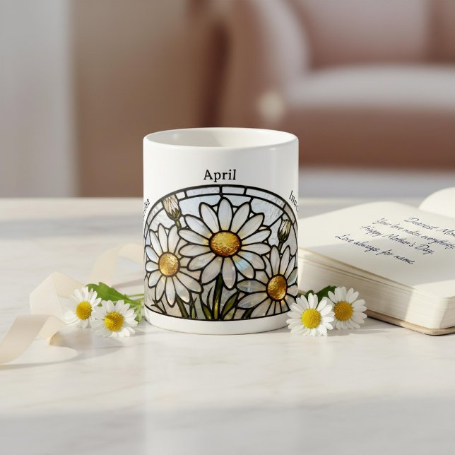 Buntglas-Geburtsblume April Gänseblümchen Name Kaffeetasse (Von Creator hochgeladen)