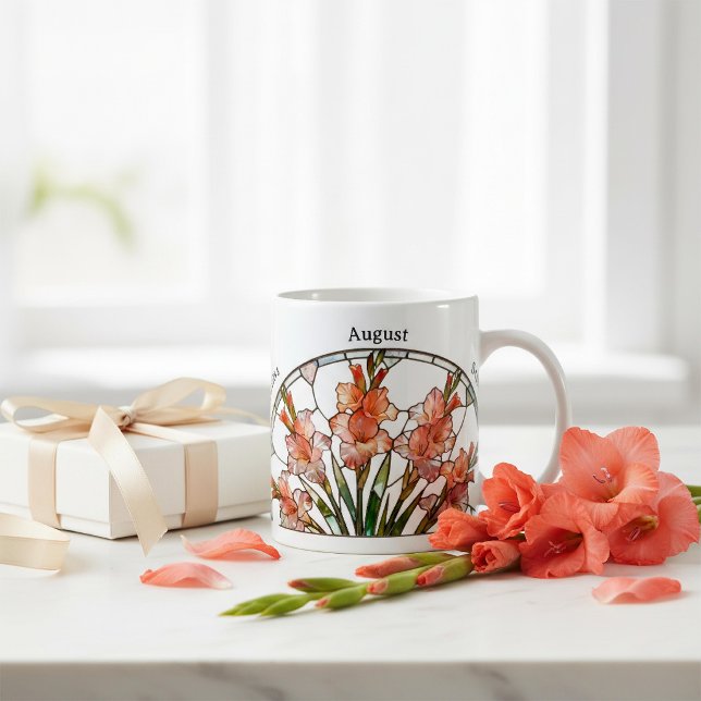Buntglas-Geburtsblume August Gladiole Name Kaffeetasse (Von Creator hochgeladen)