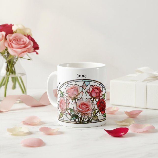 Buntglas-Geburtsblume Juni Rose Personalisiert Kaffeetasse (Von Creator hochgeladen)