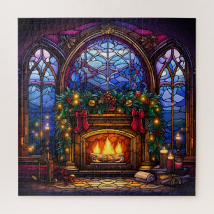 Buntglas-Gemütlichkeit Vintage-Salon Kamin Girland Puzzle