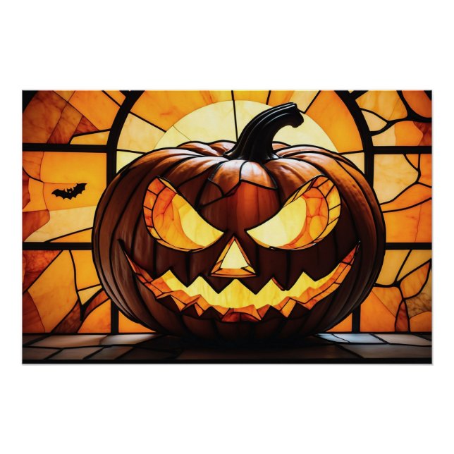 Buntglas Grusel Halloween Kürbis  Poster (Vorderseite)