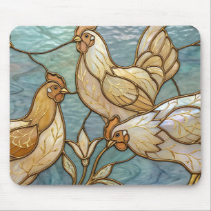 Buntglas-Hähne Eleganter Hühnerhof-Stil Mousepad