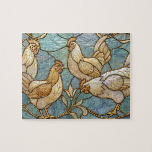 Buntglas-Hähne Eleganter Hühnerhof-Stil Puzzle