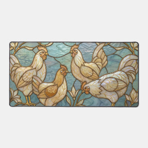 Buntglas-Hähne Eleganter Hühnerhof-Stil Schreibtischunterlage