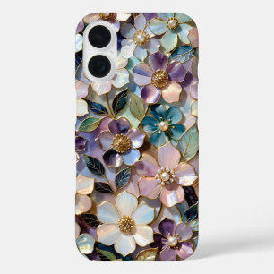 Buntglas-Handyhülle mit pastellfarbenem Blumendesi iPhone 16 Hülle