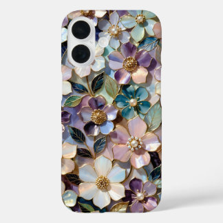 Buntglas-Handyhülle mit pastellfarbenem Blumendesi iPhone 16 Hülle