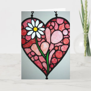 Buntglas-Herz-Grußkarte mit Gänseblümchen Karte