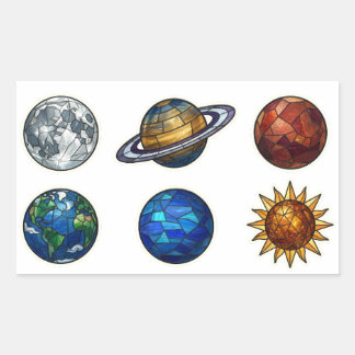 Buntglas-Himmelskörper-Stickerset Rechteckiger Aufkleber