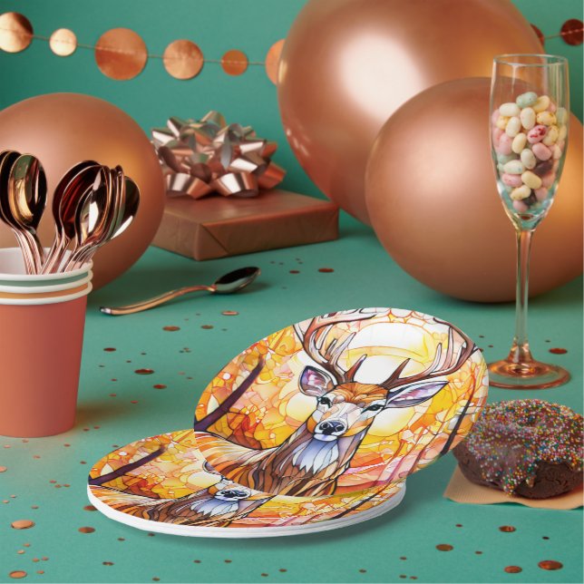 Buntglas Hirsch Pappteller (Multi)