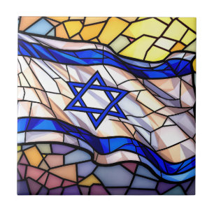 Buntglas-Israel-Flagge-Mosaik-Judaica-Kunst Fliese