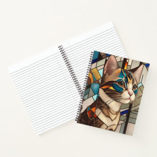 Buntglas-Katze-Illustration Notizbuch