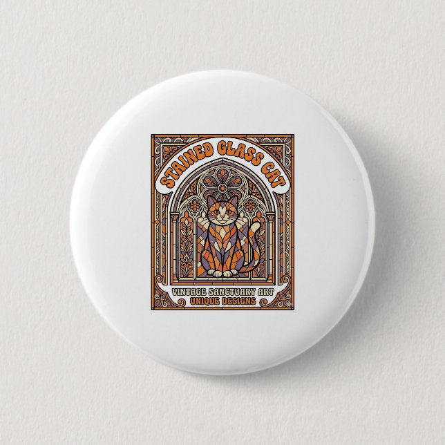 Buntglas Katze Katze Buntglas Kirche Vintage Button (Vorderseite)