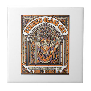 Buntglas Katze Katze Buntglas Kirche Vintage Fliese
