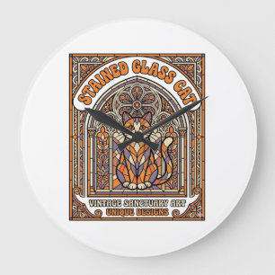Buntglas Katze Katze Buntglas Kirche Vintage Große Wanduhr