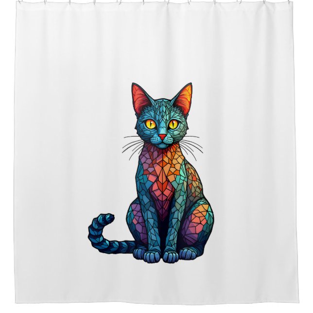 Buntglas Katze Mehrfarbig 784 Duschvorhang (Vorderseite)