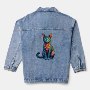 Buntglas Katze Mehrfarbig 784 Jeansjacke