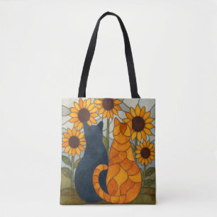 Buntglas-Katzen und Sonnenblumen-Kunstdesign